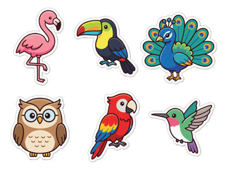 Colorful Cartoon Bird Stickers Collection Illustration.