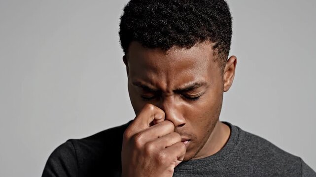 Man Experiencing Discomfort: A Visual Sequence of Facial Expressions and Emotions