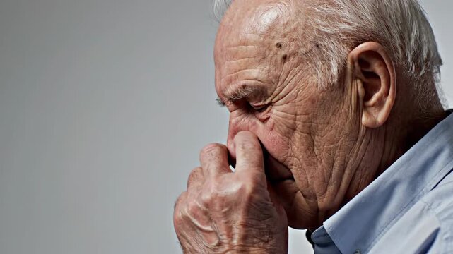 Elderly Man Portrait Showing Painful Facial Expressions In A Sequence Of Frames