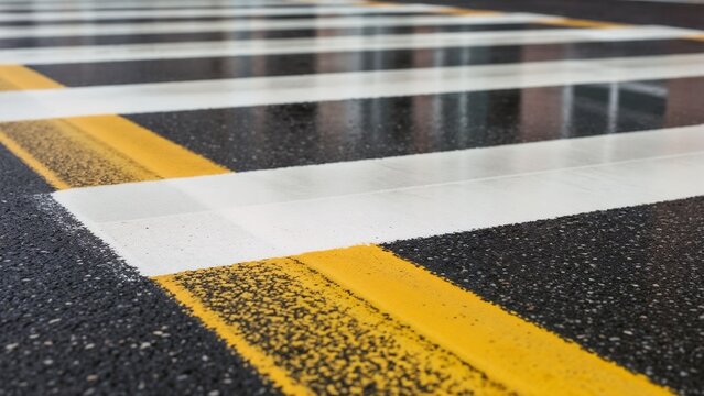 Contemporary street texture with two-tone paint mixture where old faded stripe meets new coat in early morning business district