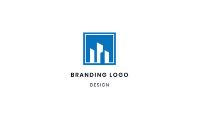 Modern Building Logo Design in Blue Square