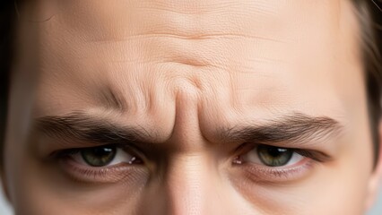 Young male with furrowed brows displaying concerned expression