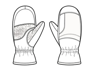 Winter Mittens Outline Illustration for Fashion Design.