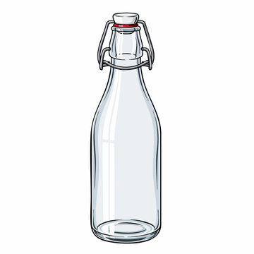 Clear swing top bottle with metal clasp, an empty bottle. This glass bottle's simple design complements its classic metal clasp. An empty bottle provides a versatile element for product mockups.