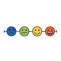 Mood scale with colorful emoticons depicts different levels of customer feedback. Mood scale with various expressions ranging from sad to happy represent customer satisfaction.