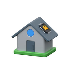 3d illustration of futuristic house with an integrated chip, smart home