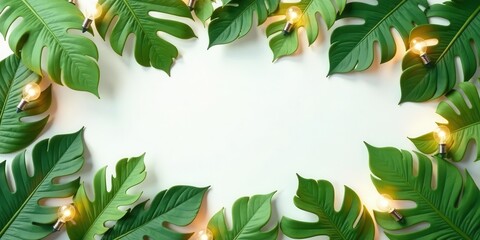 Luminous botanical border with natural foliage and glowing illumination creating a tranquil and refreshing decorative frame