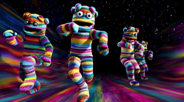 Colorful Knitted Sock Puppets with Googly Eyes Handmade Craft Toy ai generative
