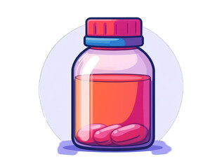 Bottle of medicine containing pills with colorful design on a transparent background