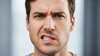 Obraz premium Young adult male showing anger and frustration with clenched teeth