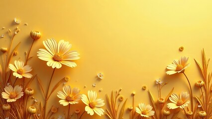 Gentle yellow blossoms bloom vibrantly against a warm sunlit backdrop, creating a serene natural scene