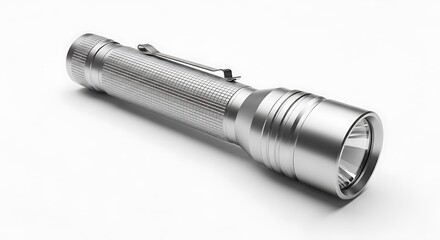 Durable silver flashlight ready for camping adventures or power outages, a reliable tool for safety and preparedness in any situation