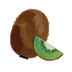 Watercolor and print-style kiwi fruit illustration
