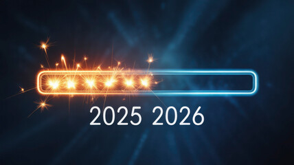 Countdown to 2026 Awaits New Year Festive Sparks Progress Bar Loading Time Concept Year Transition Anticipation and Futuristic Progress