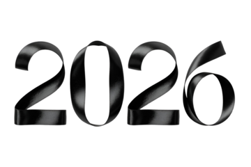 Black 3d numbers 2026 isolated on transparent background