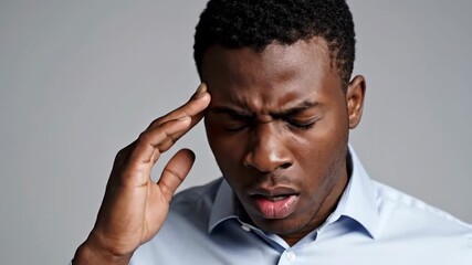 Man Experiencing Pain or Discomfort in Variety of Emotions on a Gray Background.