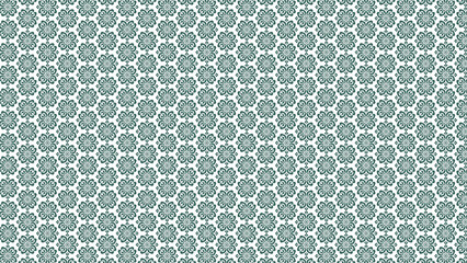 A repeating pattern of stylized floral shapes in a dark teal color on a white background creating a texture