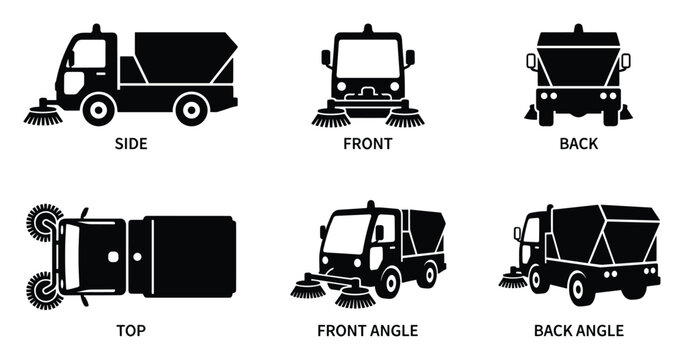 Street Sweeper Vector Illustration in Multiple Angles and Perspectives.
