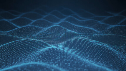 Abstract blue particle waves on dark backdrop concept of technology connection and data stream visualization for digital background