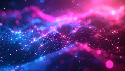 Abstract digital network with glowing lines and bokeh