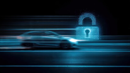 Car cybersecurity concept in a glowing digital network environment