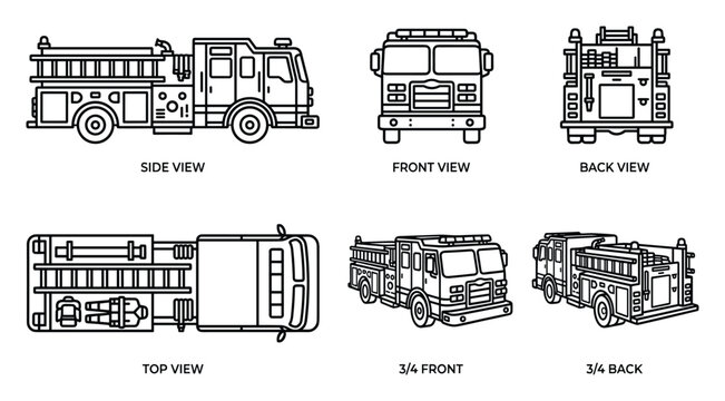 Fire Engine Blueprint: Detailed Technical Illustration of a Fire Truck