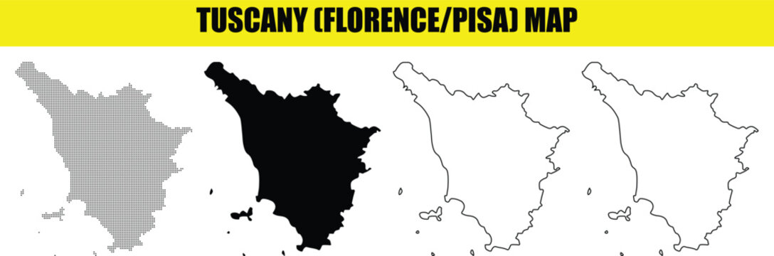 Tuscany map of italy florence pisa region silhouette dot contour and solid template vector illustration isolated on transparent background