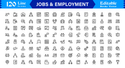 Unique Job & Employment line icon collection with clean career symbols, job search vectors, hiring and workplace minimalistic line icons designed for professional use
