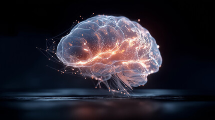 Futuristic Artificial Intelligence Concept: Translucent Brain on Dark Background