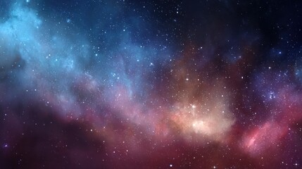Naklejka premium Cosmic Gradient With Blur of Soft Nebula and Bright Center Fills the Night Sky Displaying Vastness and Beauty in the Universe Over Distant Galaxies