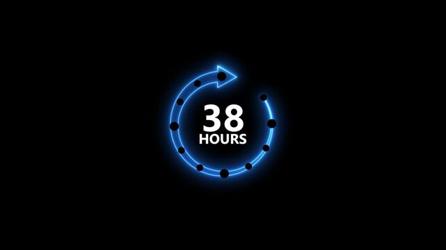 Neon blue circular progress indicator with thirty eight hours countdown timer and black dots on dark background