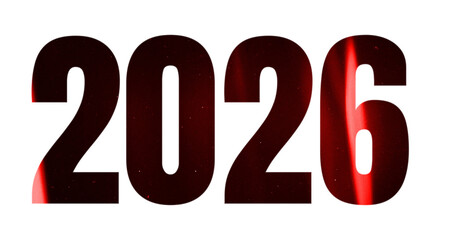 Bold Red 2026 Numerals with Futuristic Glow . symbolizing a vibrant New Year celebration. The design reflects a festive spirit and anticipation On a transparent background
