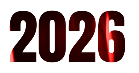 Bold Red 2026 Numerals with Futuristic Glow . symbolizing a vibrant New Year celebration. The design reflects a festive spirit and anticipation On a transparent background