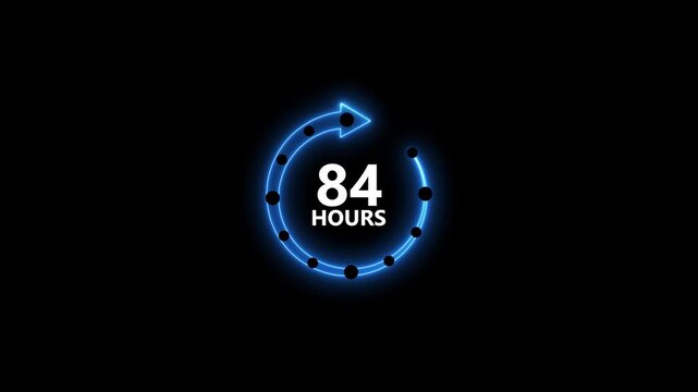 84 Hours Countdown Timer Neon Blue Arrow Circular Progress Bar Animation Black Background video