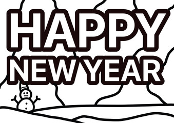 Happy New Year Pop Art Coloring Page &ndash; Bold Outline Illustration