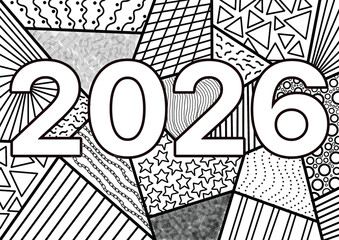 2026 New Year Doodle Coloring Sheet &ndash; Abstract Pattern