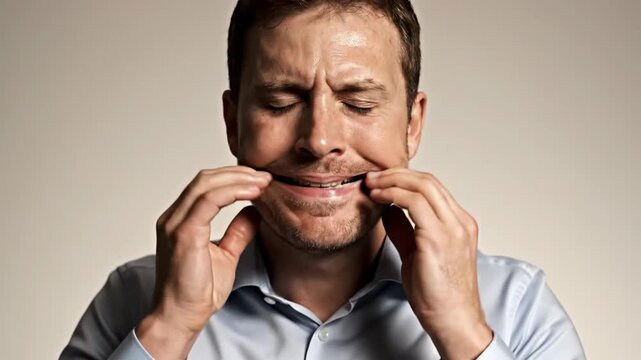 Man Experiencing Painful Expressions: A Series of Facial Reactions and Distress