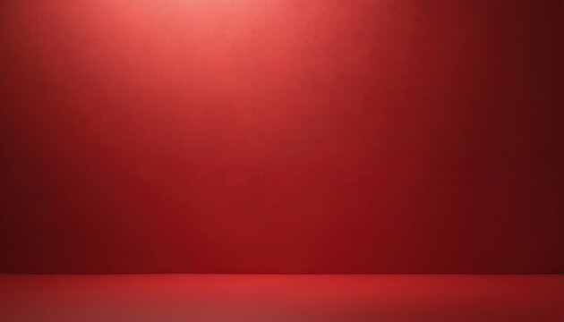 Vibrant red matte background with subtle texture. Gentle light appears from above, creating soft gradient effect. Empty studio room flat surface, good for copy space, product display, abstract