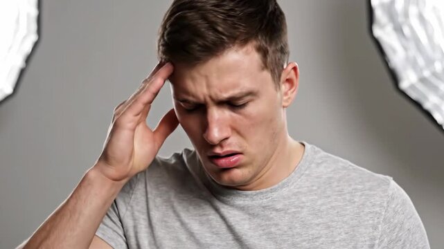 Man Expressing Pain And Discomfort, Depicting Visible Toothache And Headache Symptoms