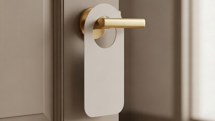 Close-up of a door handle with a blank door hanger.
