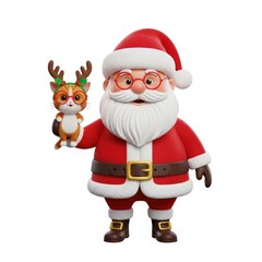 Cute 3D Cartoon Santa Claus with a friend in Classic Christmas Outfit