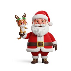 Obraz premium Cute 3D Cartoon Santa Claus with a friend in Classic Christmas Outfit