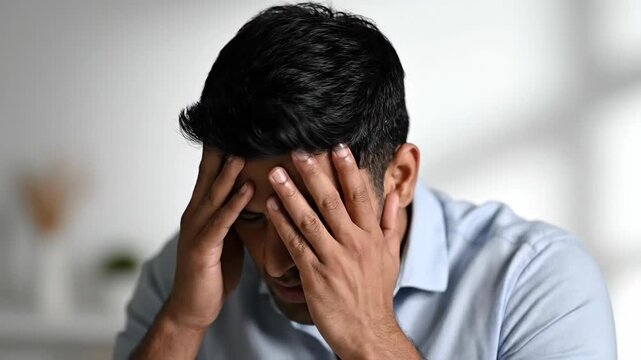 Man Expressing Pain, Frustration, or Dealing With a Problem, Feeling Overwhelmed by It