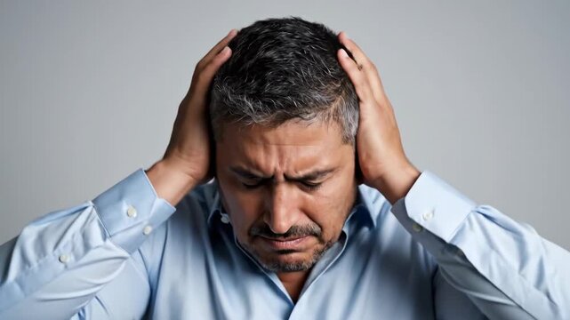 Man Expressing Pain, Stress, or Frustration Holding His Head in Various Shots