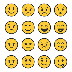 Naklejka premium Emoji Expressions Array: An assortment of emoji icons express a spectrum of human emotions, ranging from joy to frustration, perfect for adding a touch of digital flair to your project.