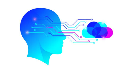 Digital Mind Connectivity and Cloud Data Flow Vector Graphic