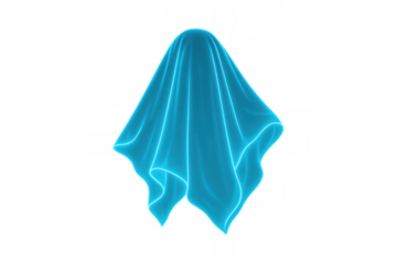 Blue flowing translucent fabric creating a mysterious ghost or spirit shape, floating with a transparent background