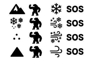 Symbols representing various weather conditions and emergencies for outdoor adventures and safety reminders