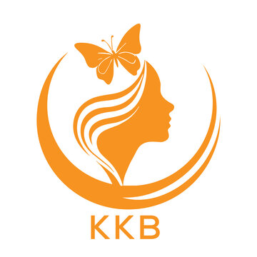 KKB Elegant Woman Beauty Logo with Butterfly. KKB Feminine Hair Salon Branding. KKB  Modern Beauty Icon.
