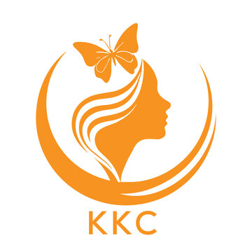 KKC Elegant Woman Beauty Logo with Butterfly. KKC Feminine Hair Salon Branding. KKC  Modern Beauty Icon.
